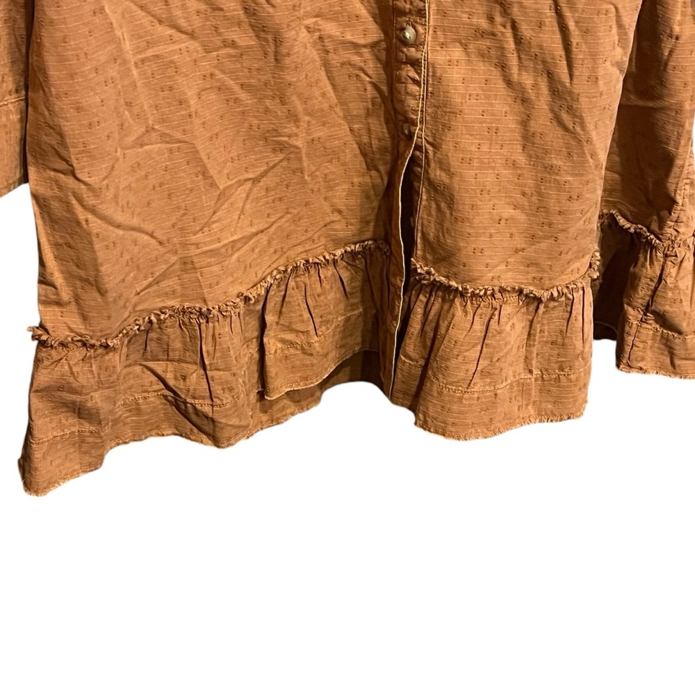 Wonderfuly Light Brown Button Down Blouse Dress with Ruffle - Picture 4 of 11